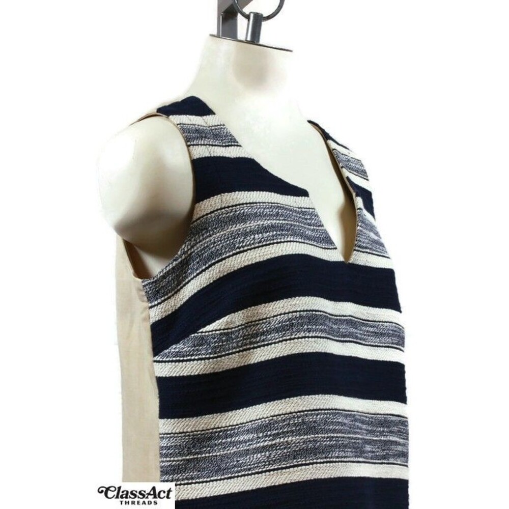 TOMMY Hilfiger Women Blue Striped Sleeveless Dress Casual Vneck Zipper Back Sz 8 - Picture 2 of 5